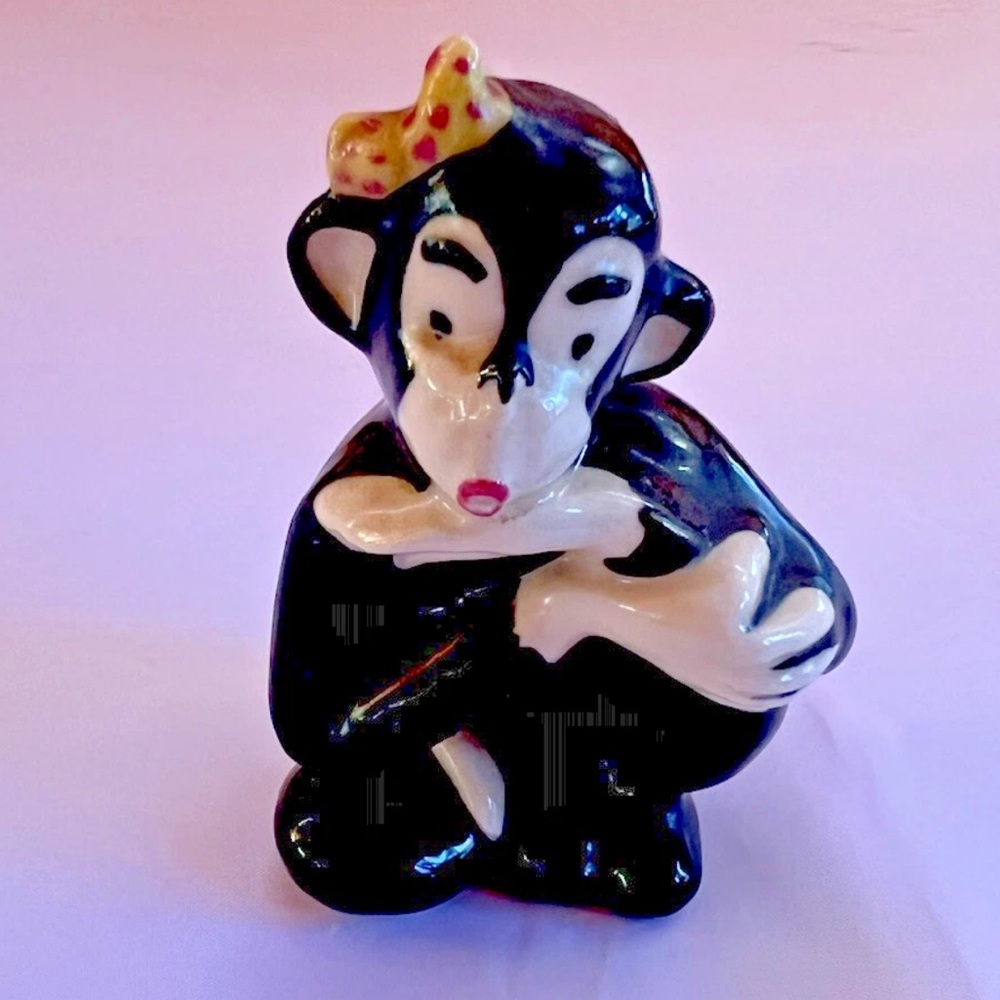 Vintage Black White Ceramic Porcelain Monkey Made In Germany